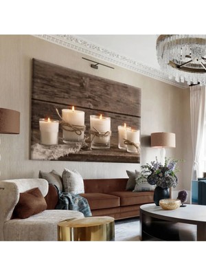 Harikabirev|kahverengi-Beyaz Mum Tablosu|tekli Çerçevesiz Yatay Kanvas Tablo