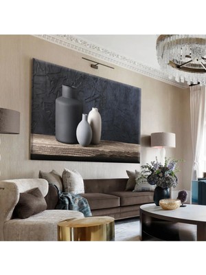 Harikabirev|gri Desenli Dekor Vazo Tablosu 1|tekli Çerçevesiz Yatay Kanvas Tablo