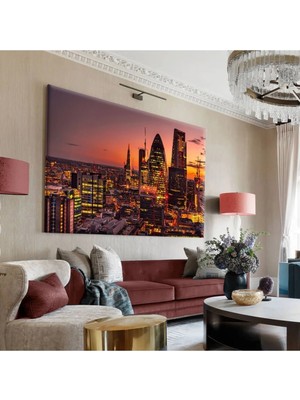Harikabirev|sarı-Pembe-Gri Şehir Manzara Tablosu|tekli Çerçevesiz Yatay Kanvas Tablo