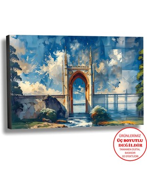 Harikabirev Kanvas-Duvar-Salon Tablosu Yağlı Boya Efektli Manzara Şato Art|tekli Yatay Çerçevesiz