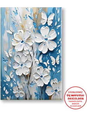 Harikabirev Kanvas-Duvar-Salon Tablosu Yağlı Boya Efektli Beyaz Çiçek |tekli Dikey Çerçevesiz Tablo
