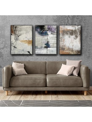 Harikabirev Modern Soyut Motif Tablo |3lü Dikey Çerçevesiz Kanvas Tablo Çsdkyknvs