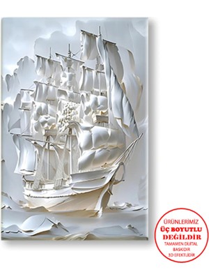 Harikabirev Kanvas-Duvar-Salon Tablosu Yağlı Boya Efektli Beyaz Yelkenliler|tekli Dikey Çerçevesiz Tablo