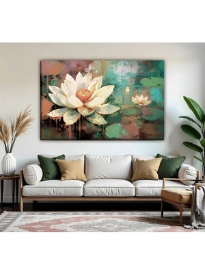 Harikabirev |turuncu-Yeşil Renkler Çiçek Desenli Model | Tekli Yatay Kanvas Tablo