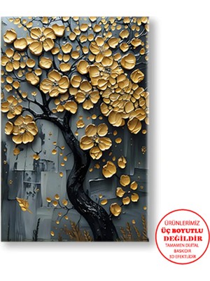 Harikabirev Kanvas-Duvar-Salon Tablosu Yağlı Boya Efektli Ağaç Deseni |tekli Dikey Çerçevesiz Tablo