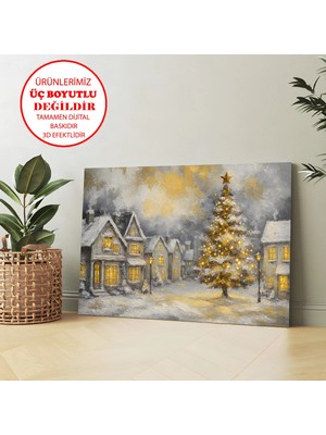 Harikabirev Kanvas-Duvar-Salon Tablosu Yağlı Boya Kış Soğuk Kasaba| Yatay Çerçevesiz Kanvas Tablo