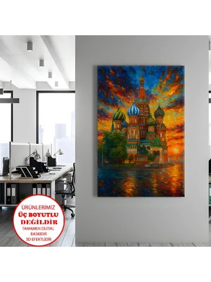 Harikabirev Kanvas-Duvar-Salon Tablosu Yağlı Boya Moskova Vasıl Katedrali| Dikey Çerçevesiz Kanvas Tablo