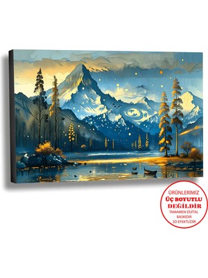 Harikabirev Kanvas-Duvar-Salon Tablosu Yağlı Boya Efektli Manzara Sonbahar Orman Art|tekli Yatay Çerçevesiz