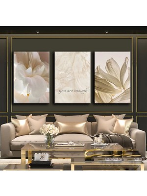 Harikabirev Soft Krem Çiçekli Şık Tablo |3lü Dikey Çerçevesiz Kanvas Tablo Çsdkyknvs