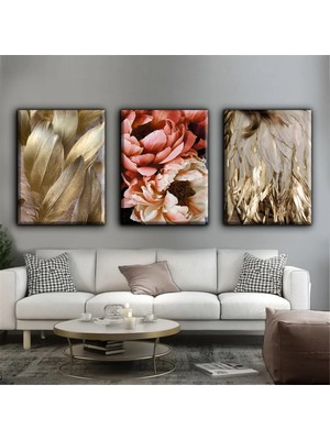 Harikabirev Gold-Kırmızı Gül Tablo |3lü Dikey Çerçevesiz Kanvas Tablo Çsdkyknvs