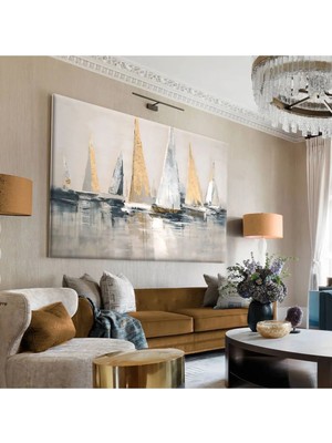 Harikabirev Hari?kabi?rev|gri?i?-Beyaz-Sari Yelkenli? Tablosu |tekli? Çerçevesi?z Yatay Kanvas Tablo