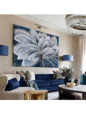 Harikabirev|mavi-Gri Çiçek Tablosu 3|tekli Çerçevesiz Yatay Kanvas Tablo