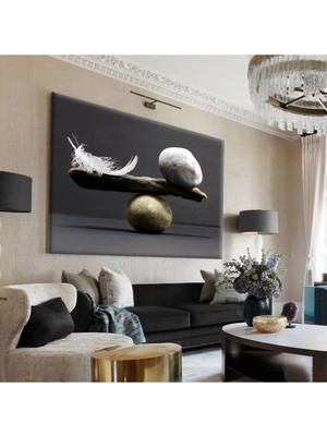 Harikabirev Hari?kabi?rev|beyaz-Gri? Taş ve Tüy Tablo|tekli? Çerçevesi?z Yatay Kanvas Tablo