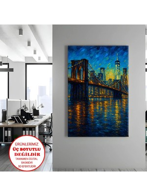Harikabirev Kanvas-Duvar-Salon Tablosu Yağlı Boya New York Köprü | Dikey Çerçevesiz Kanvas Tablo