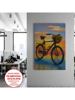 Harikabirev Kanvas-Duvar-Salon Tablosu Yağlı Boya Çiçekli Bisiklet | Dikey Çerçevesiz Kanvas Tablo
