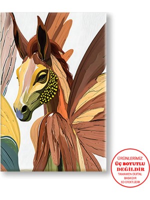 Harikabirev Kanvas-Duvar-Salon Tablosu Yağlı Boya Efektli At Turuncu |tekli Dikey Çerçevesiz Tablo