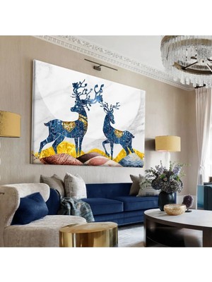 Harikabirev Hari?kabi?rev|beyaz-Gold-Mavi? Geyi?k Detayli Tablo 2|tekli? Çerçevesi?z Yatay Kanvas Tablo