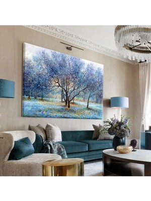Harikabirev|mavi-Beyaz-Turkuaz Ağaç Tablosu |tekli Çerçevesiz Yatay Kanvas Tablo