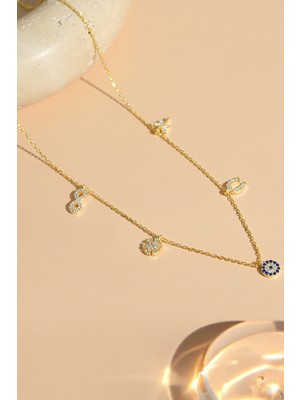 PremiumPort Parlak 925 Ayar Gümüş Zirkon Taşlı Şans Kolye Kadın