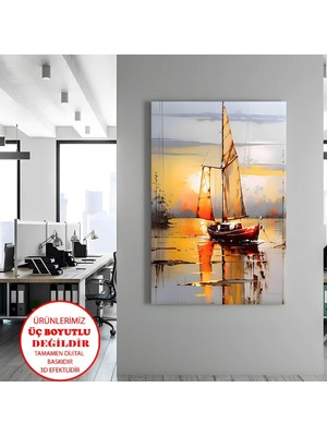 Harikabirev Kanvas-Duvar-Salon Tablosu Kırmızı Tekne | Dikey Çerçevesiz Kanvas Tablo