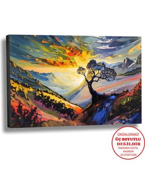 Harikabirev Kanvas-Duvar-Salon Tablosu Yağlı Boya Efektli Manzara Renkli Dağlar Art|tekli Yatay Çerçevesiz