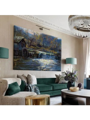 Harikabirev Hari?kabi?rev|mavi?-Gri?-Yeşi?l Deği?rmen Şelale Tablosu |tekli? Çerçevesi?z Yatay Kanvas Tablo