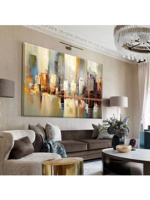 Harikabirev Hari?kabi?rev|sari-Gri?-Beyaz Şehi?r Manzara Tablosu 2 |tekli? Çerçevesi?z Yatay Kanvas Tablo