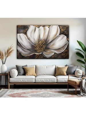 Harikabirev | Gri Kahverengi Çiçek Soyut Desenli Modeli| Tekli Yatay Kanvas Tablo