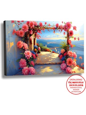 Harikabirev Kanvas-Duvar-Salon Tablosu Yağlı Boya Efektli Manzara Çiçek Geçidi Art|tekli Yatay Çerçevesiz