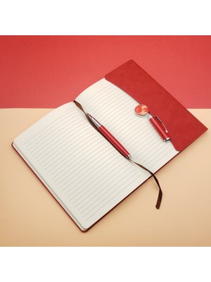 ForWhat Büro Ev Ofis Hediyesi Için 2parça Kırmızı Çizgili Defter Metal Kalem Seti