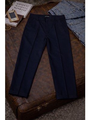 Damga Erkek Günlük Pamuklu Duble Paça Bol Lacivert Kumaş Pantolon