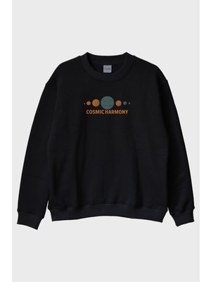 Nuugg Cosmic Harmony Siyah Bisiklet Yaka Sweatshirt