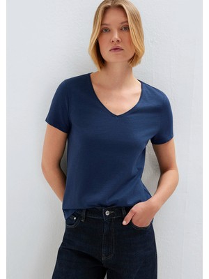Mavi V Yaka Lacivert Basic Tişört 1614176-70497