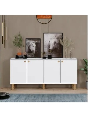 Vivense Laya Bohem Ayaklı Çok Amaçlı Dolap, Konsol, 150 Cm, Beyaz