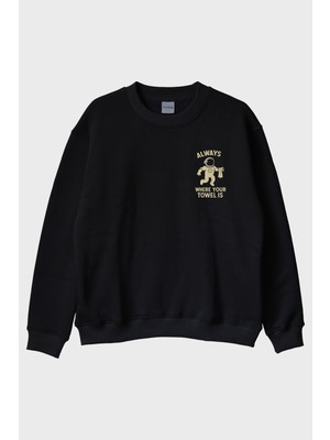 Nuugg Havlunu Asla Unutma Siyah Bisiklet Yaka Sweatshirt