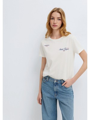 Mavi Slogan Baskılı Ekru Tişört 1613891-80194