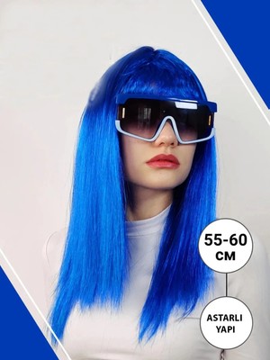 AyrStore Buğz Mavi Renk Uzun Parti Peruğu