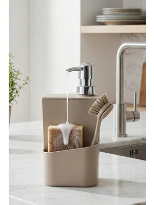 Poomy Süngerlikli Sıvı Sabunluk Mutfak ve Banyo Tezgah Üstü Düzenleyici Pratik Hazneli Deterjanlık