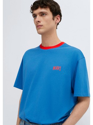 Mavi Mavi Logo Baskılı Biye Detaylı Mavi Tişört 0613557-91761