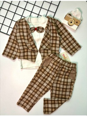 Cacobebiş Erkek Bebek Papyonlu Blazer Ceket Pantolon Body 3'lü Takım