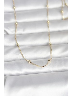 Vice Avm cm 14K Gold Renk Kesme Çubuk Zincir Topçuklu Model 60 cm Kadın Kolye - TJ-BKO10986103598 Tg-V