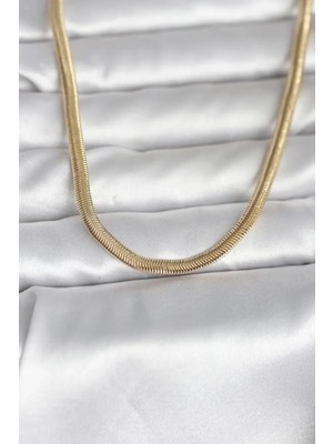Vice Avm cm 14K Gold Renk Yassı Yılan Zincir Model 45 cm Kadın Kolye - TJ-BKO11005103617 Tg-V