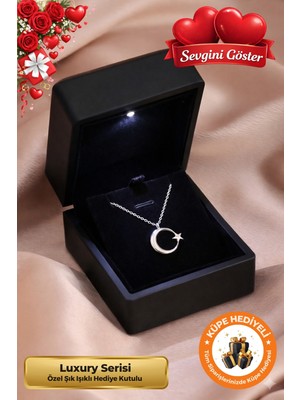 PremiumPort Işıklı Ay Yıldızlı 925 Ayar Gümüş Kaplama Türk Bayrağı Kolye