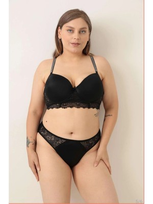 Pink Cadillac Taş ve Dantel Detaylı Battal Beden Sütyen Takımı