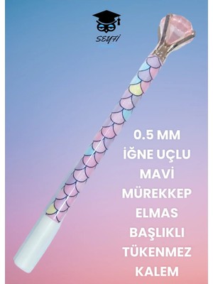 0.5 mm Iğne Uçlu Mavi Mürekkep Elmas Başlıklı Tükenmez Kalem Pembe Tek Ebat