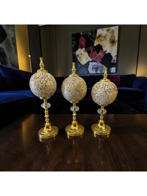 Sleep Nova Golden Mosaic Küre Dekoratif Obje Seti – Altın Detaylı Lüks Modern 3’lü Masa Üstü Ev & Ofis Aksesuarı