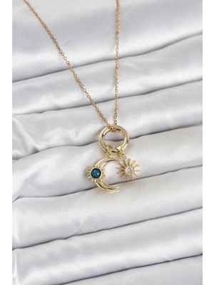 Dekofon 316L Çelik Gold Renk Gece Gündüz Tema Charmlı Kadın Kolye