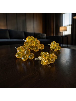 Sleep Nova Amber Crystal Grape Dekoratif Obje – Altın Ton Cam Üzüm Modern Lüks Masa Üstü Ev Aksesuarı