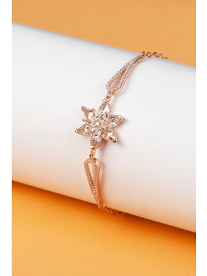 PremiumPort Beyaz Taşlı Rose Lotus Çiçeği Gümüş Bileklik, Şık ve Zarif Tasarım