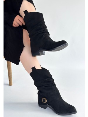 Beruflic Canty Siyah Süet Körüklü Topuklu Çizme Luxury Shoes